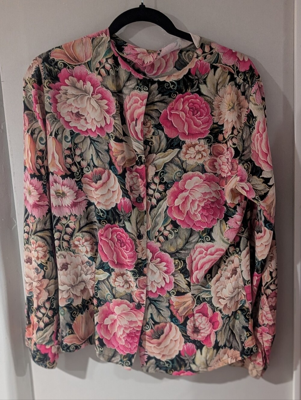 Vintage Dana Buchman Pink and Green Floral Blouse